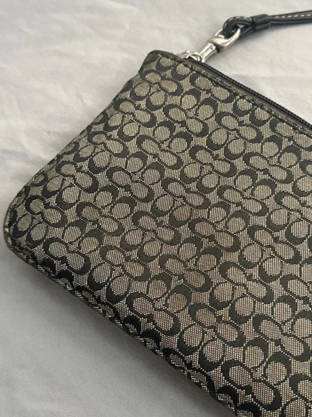Coach Signature Canvas Wristlet in Black and Gray